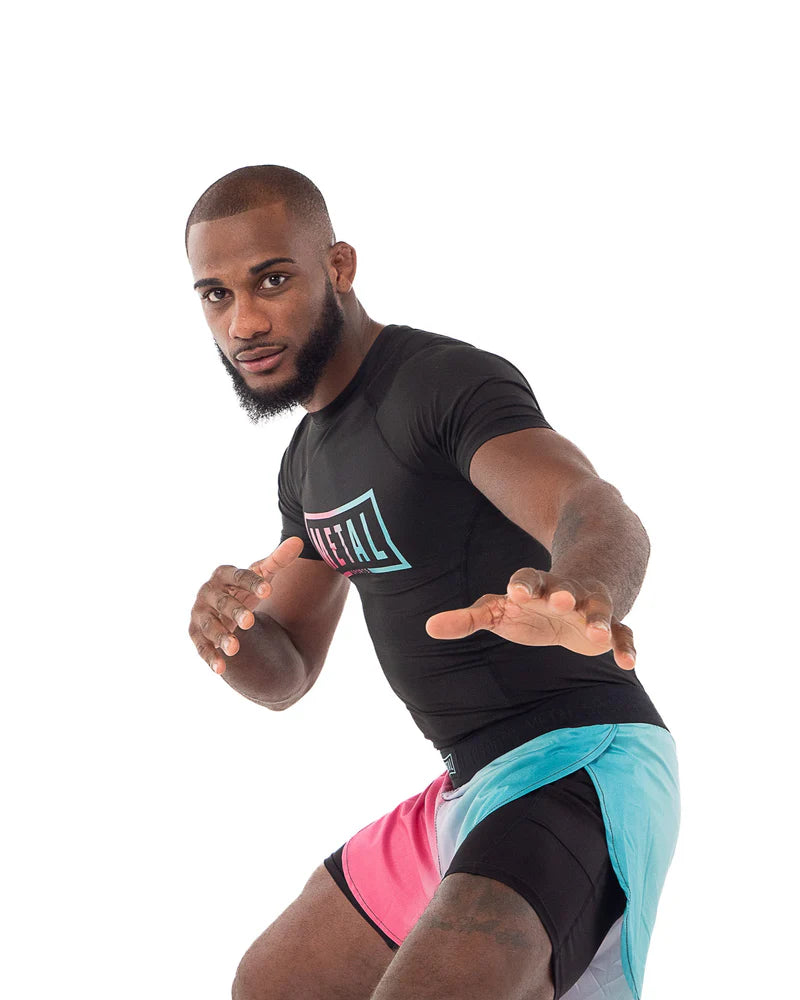 Vista frontale principale rashguard performance Metal Boxe Miami Vibe colori brillanti
