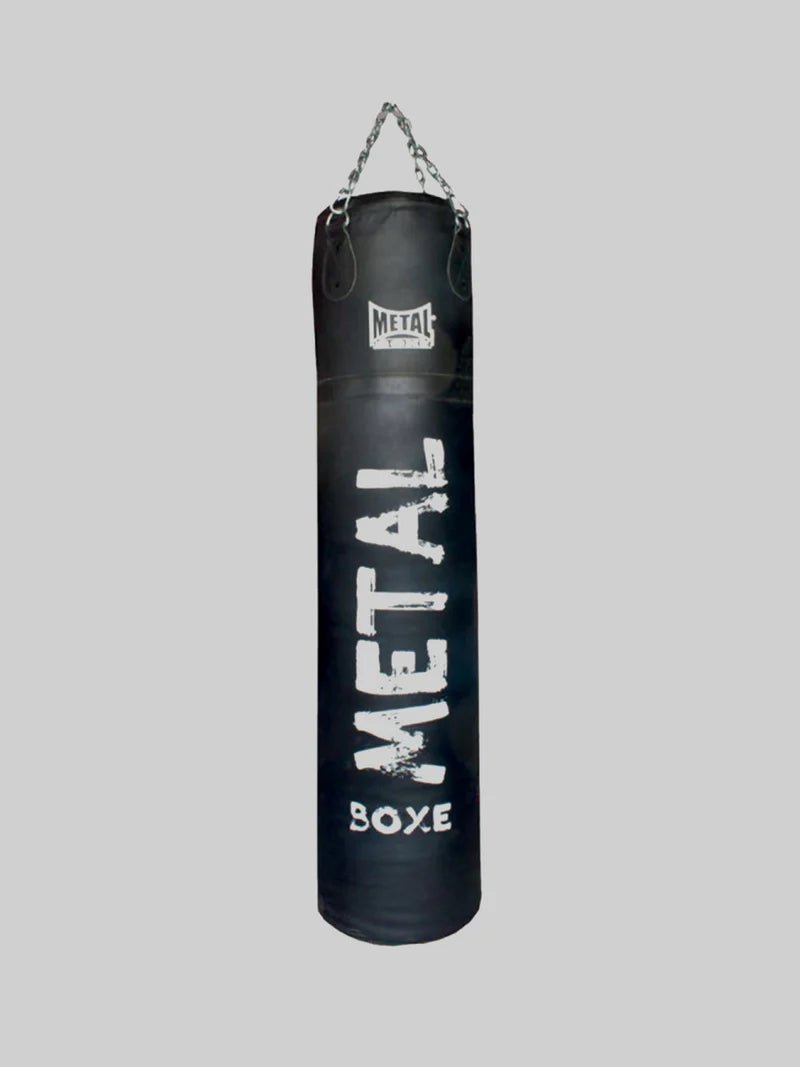 Front view of the Metal Boxe Heracles 160cm 45kg black buffalo leather punching bag