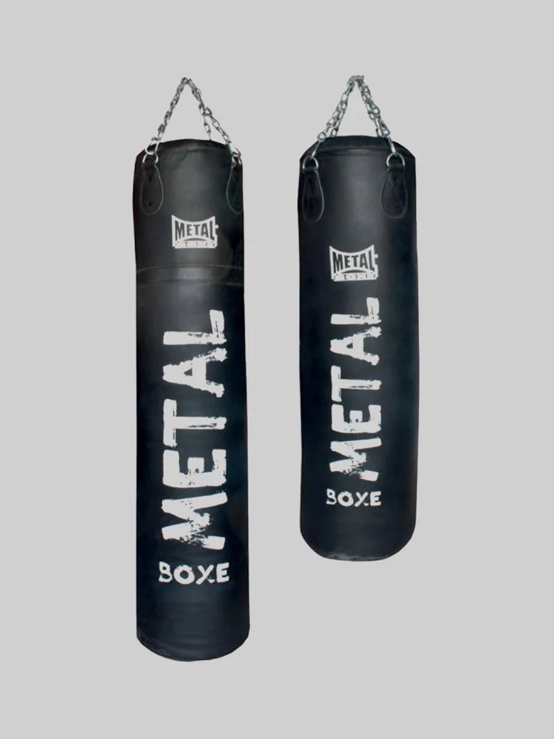 Sac de boxe Metal Boxe Heracles en cuir de buffle noir : comparaison entre les versions 120 cm (35 kg) et 160 cm (45 kg)