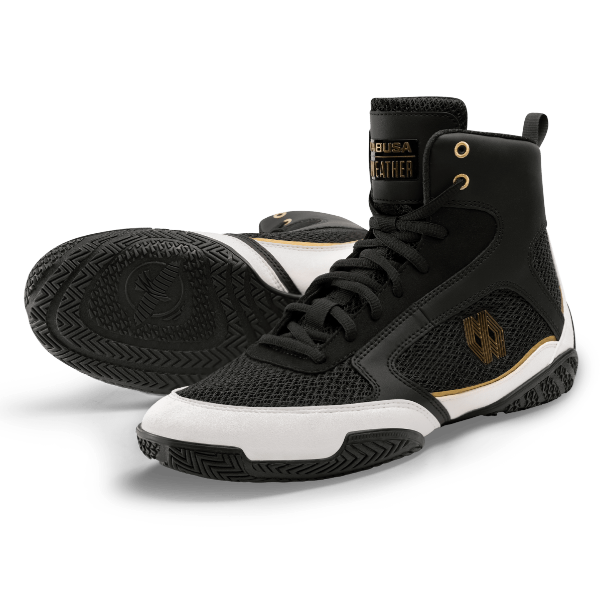 Paar schwarze Mayweather Champ Boxschuhe von vorne gesehen