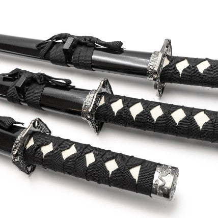 Set di 3 Katana Decorative Nere con Supporto