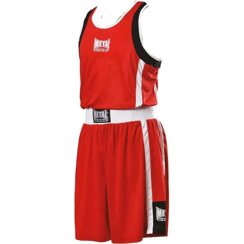 Vorderansicht Kinder-Boxset Metal Boxe, rotes Tanktop und Shorts