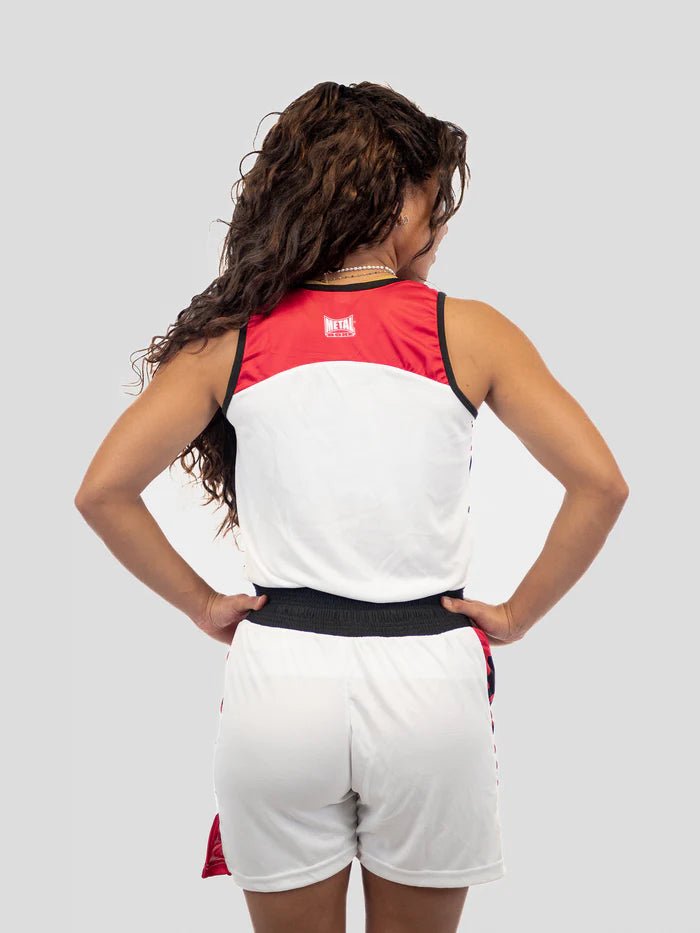 Vedere din spate set de box alb pentru femei Breathable Metal Boxing