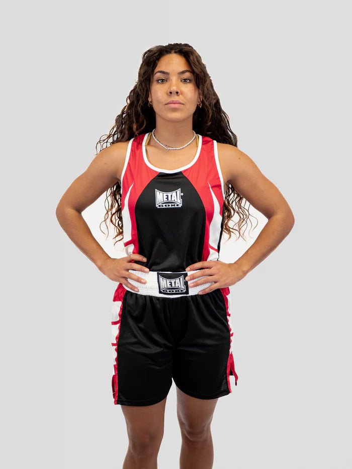 Vedere frontală principală set de box feminin de competiție Metal Boxe negru