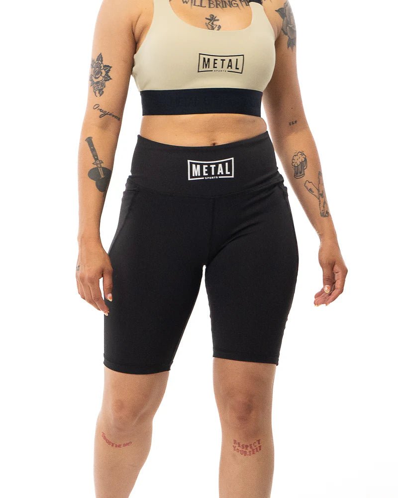 Hauptansicht von vorne: Metal Boxing Damen-Kompressionsshorts, schwarz, Metal Sports-Kollektion
