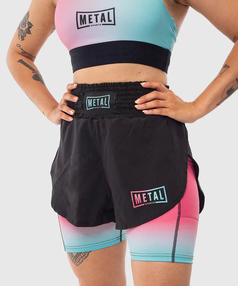 2in1 Metal Boxing Miami Vibe women's shorts with integrated compression for MMA and Kick.