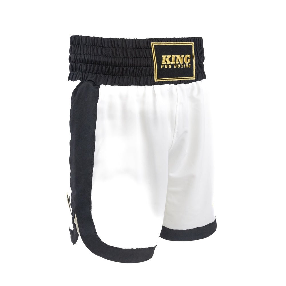 Side slit detail of the white K King shorts for maximum freedom of movement.