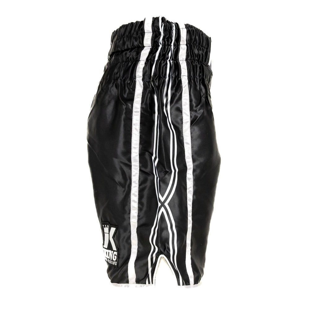 Detail of the side slit of the black KPB XK shorts designed for leg mobility