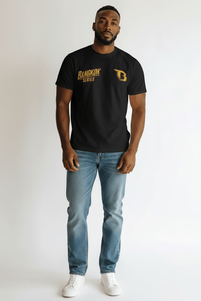 Kaos seri Booster Bangkok hitam yang sudah dipakai