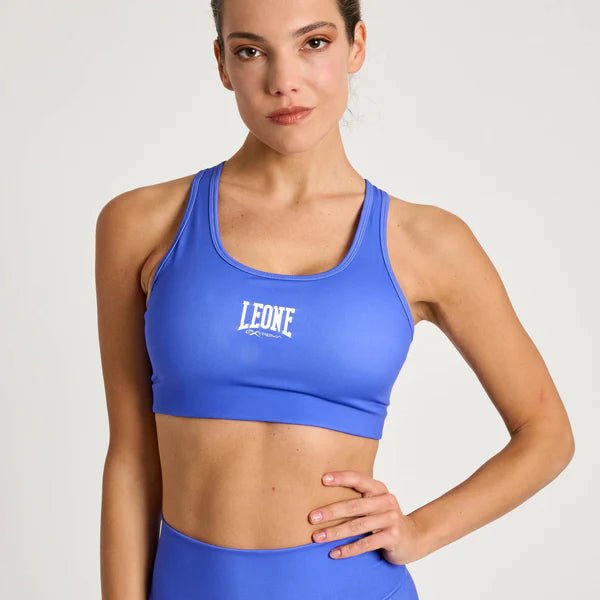 Vorderansicht des marineblauen Leone Logo-Sportoberteils für funktionelles Training