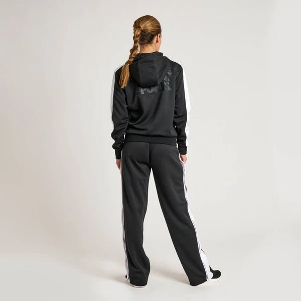 Rückansicht des schwarzen Leone Stripe-Trainingsanzugs für Damen mit Kapuze und Passform