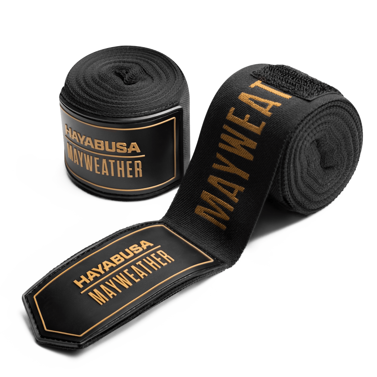 Pereche de bandaje de box rulate Mayweather 180 inch Deluxe, negru și auriu, vedere principală