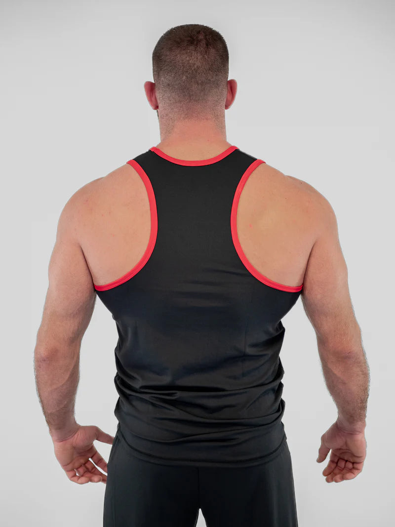 Vista posteriore della canotta bicolore Metal Boxe BF, ideale per allenamento e Savate