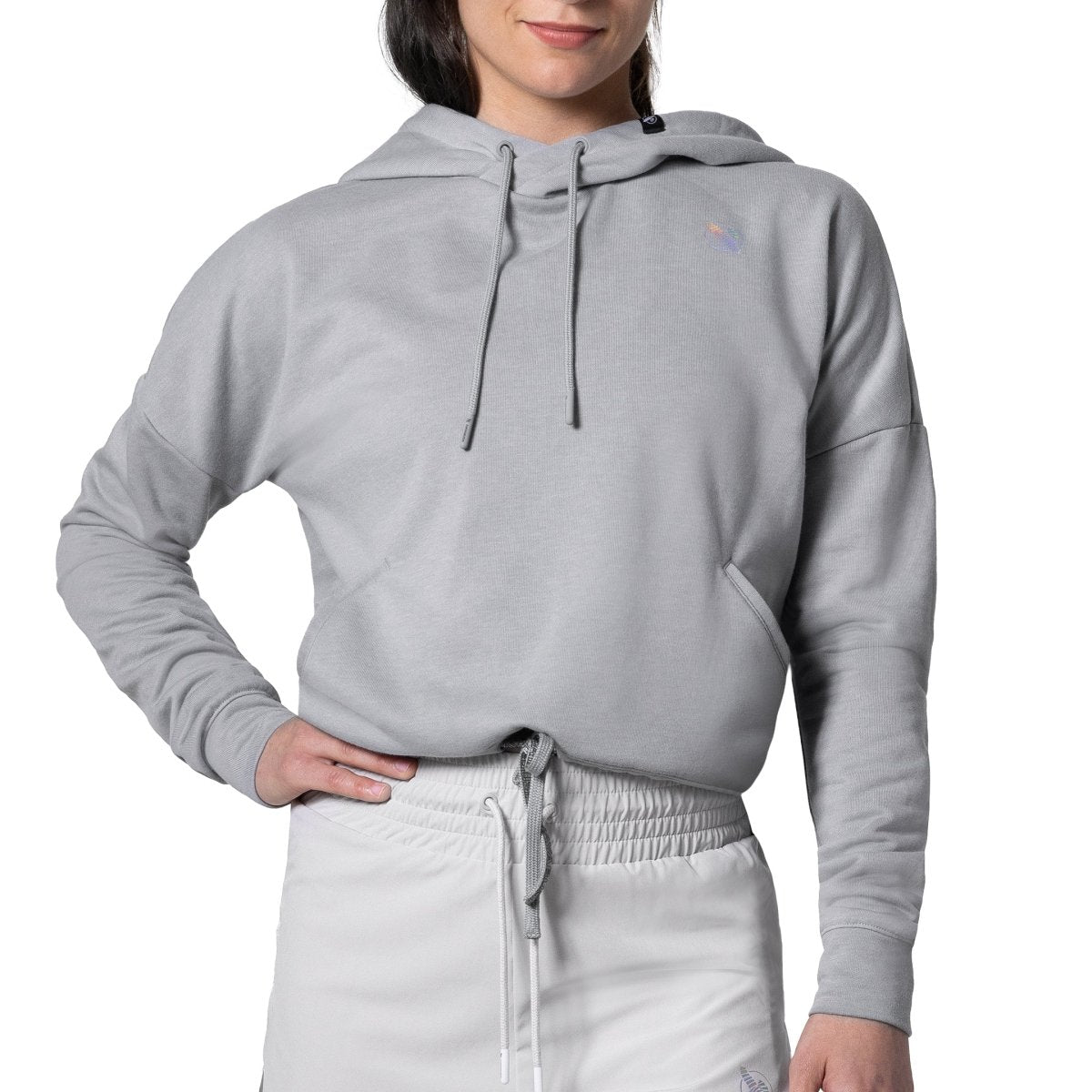 Vorderansicht des melierten grauen Hayabusa-Kurzpullovers aus weichem Premium-Fleece