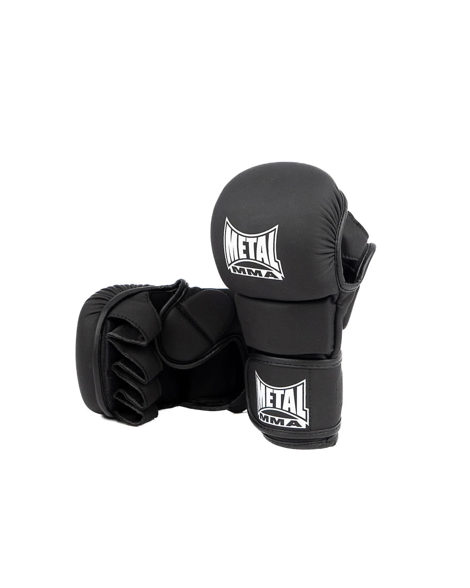 Vista frontal Luvas MMA Metal Boxe One pretas, proteção de juntas de espuma injetada