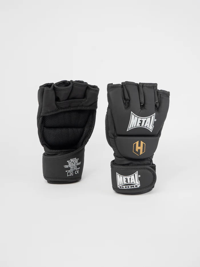Vista frontale guanti MMA Official Hexagone Metal Boxe, dettaglio imbottitura nocche