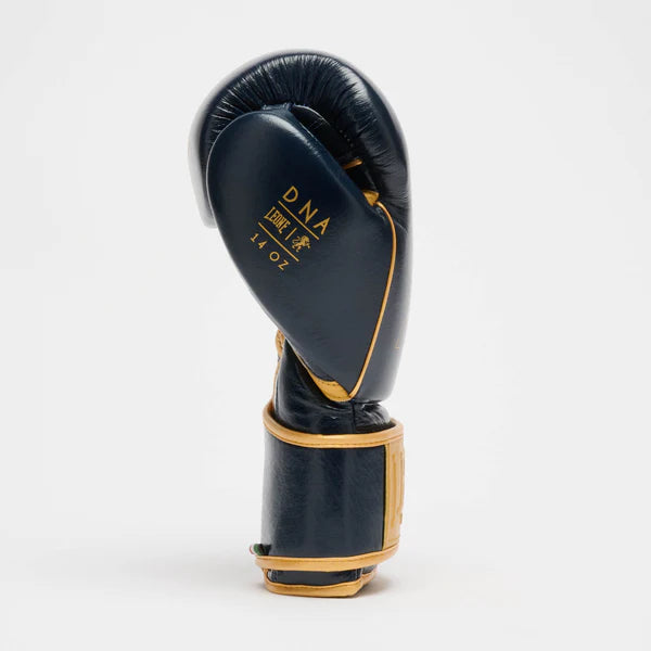 Silhouette laterale del guantone professionale LEONE DNA Premium blu