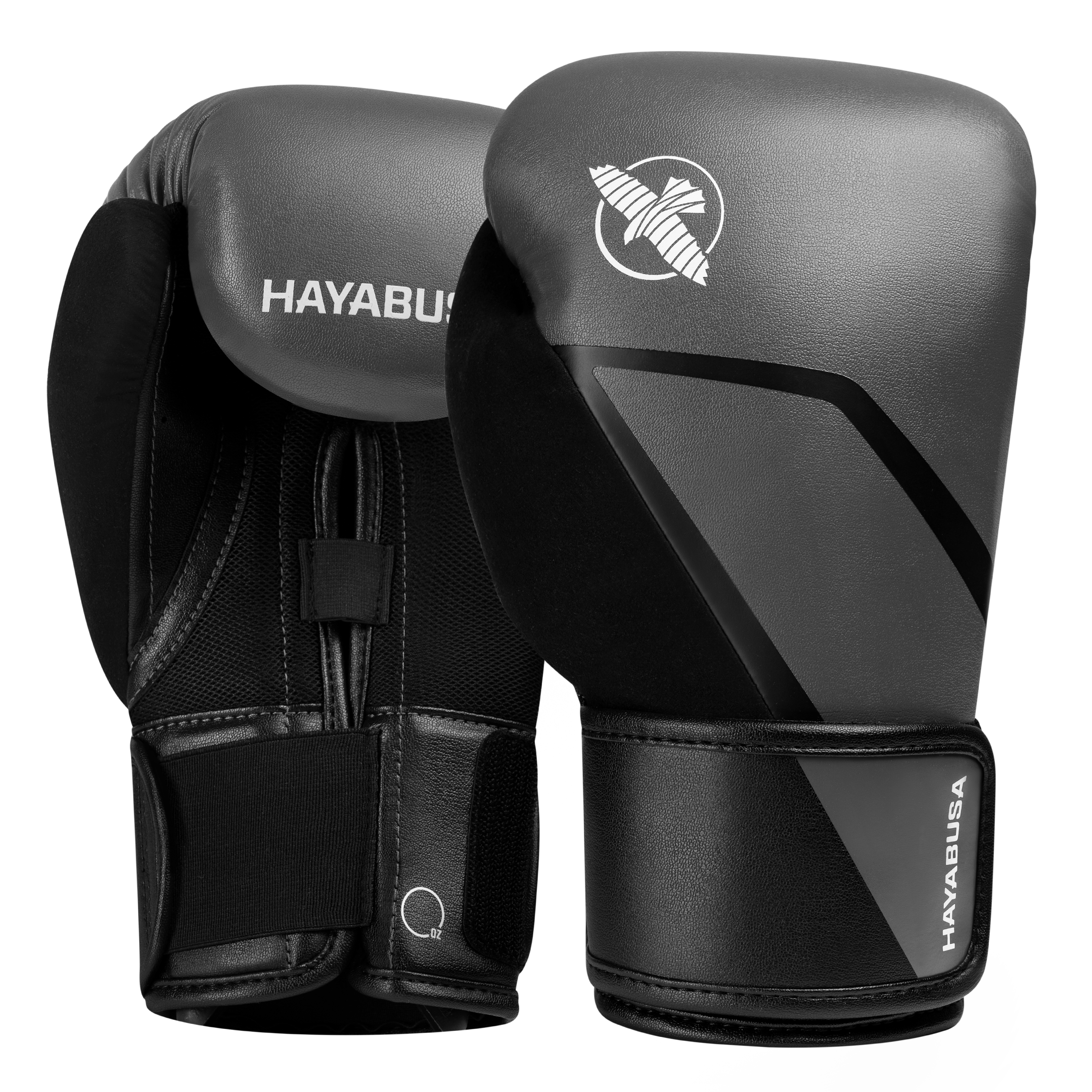 Set di guantoni da boxe Hayabusa E1 grigi con palmo e dettagli neri