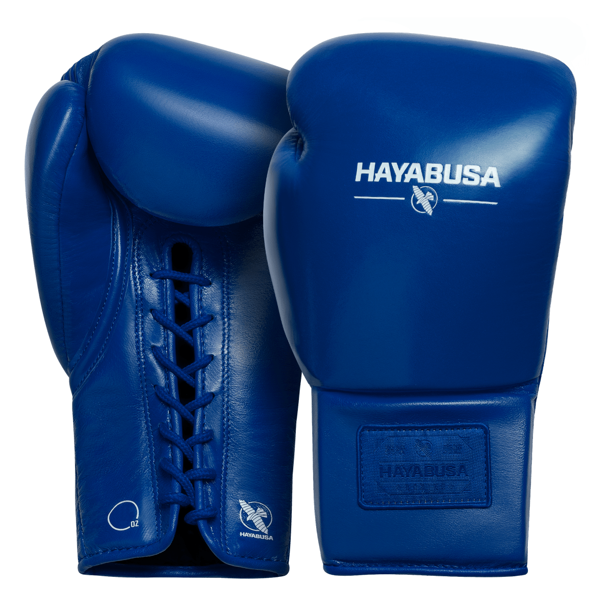 Pair of cobalt blue Hayabusa Pro Lace boxing gloves, overall view