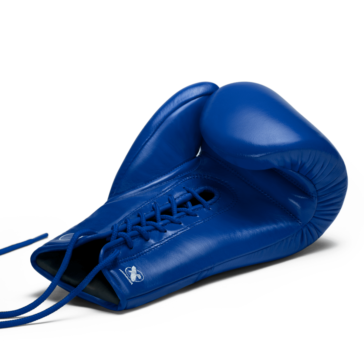 Close up of the traditional lace closure system on the blue Hayabusa Pro Lace glove