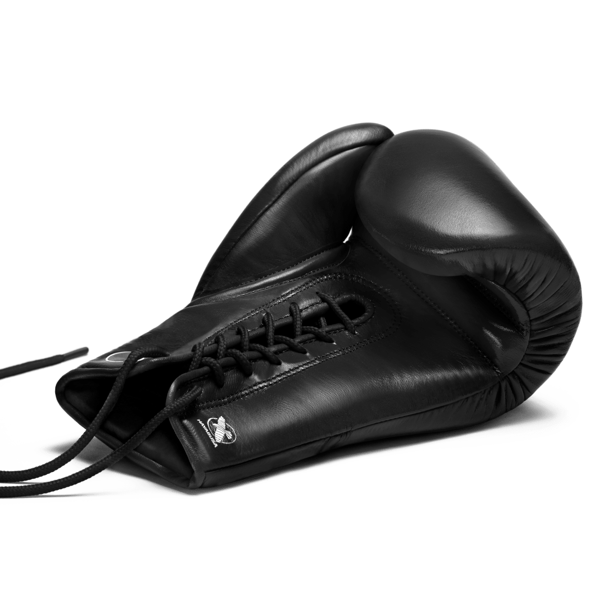 Close up of the traditional lace closure system on the black Hayabusa Pro Lace glove