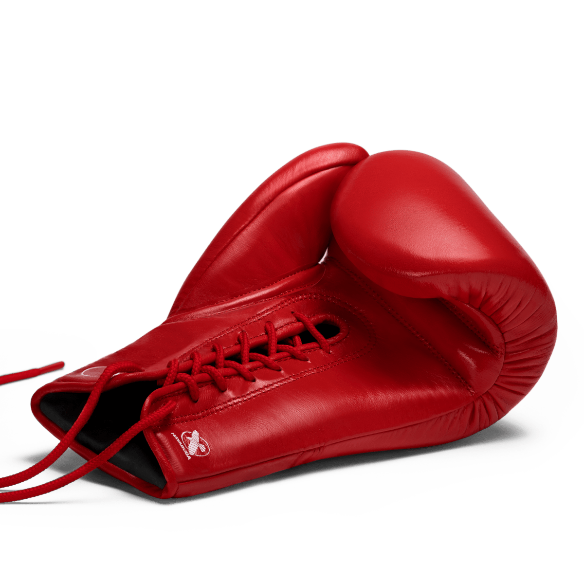 Close up of the traditional lace closure system on the red Hayabusa Pro Lace glove