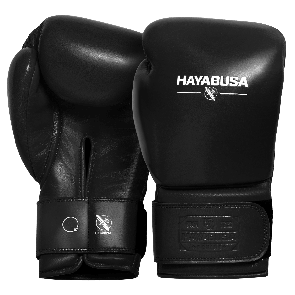 Pereche de mănuși de box profesionale Hayabusa Pro din piele neagră, vedere frontală