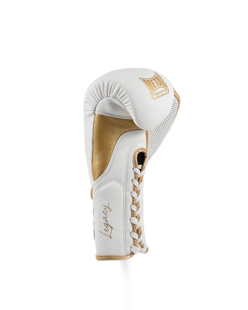 Vista di profilo guantone Metal Boxe Legacy Horsehair bianco, chiusura lacci