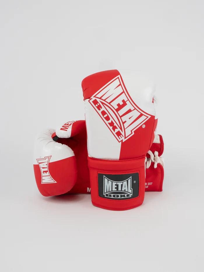 Vista frontale guantoni Metal Boxe Competition rosso, imbottitura tecnica per match