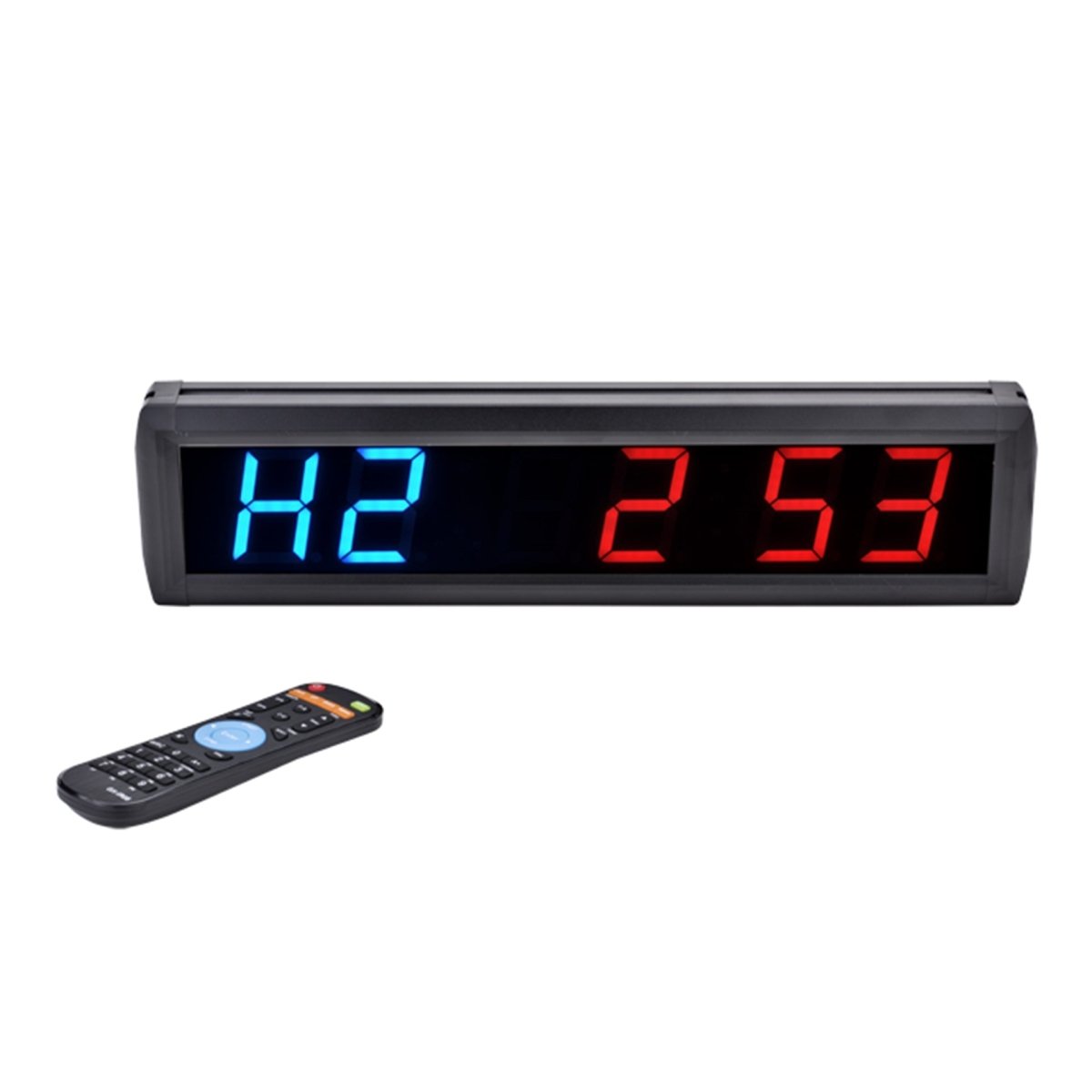 LED-sportschoolwandklok met rode en blauwe tijdweergave