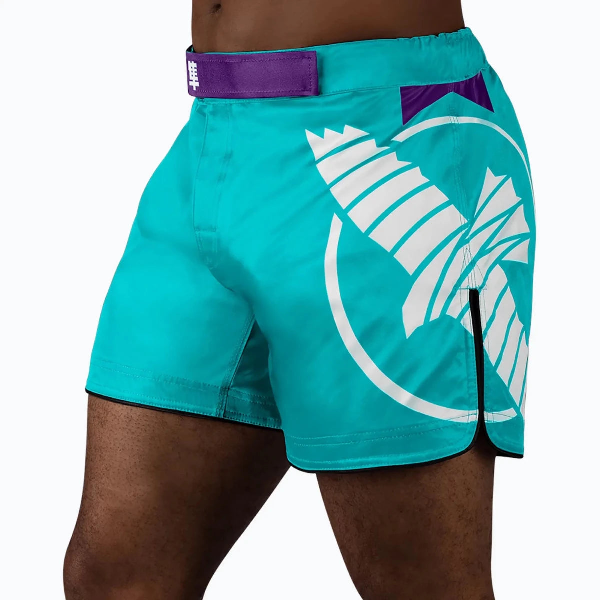 Tyrkysové šortky Hayabusa Icon Mid-Thigh přední pohled v moderním stylu.