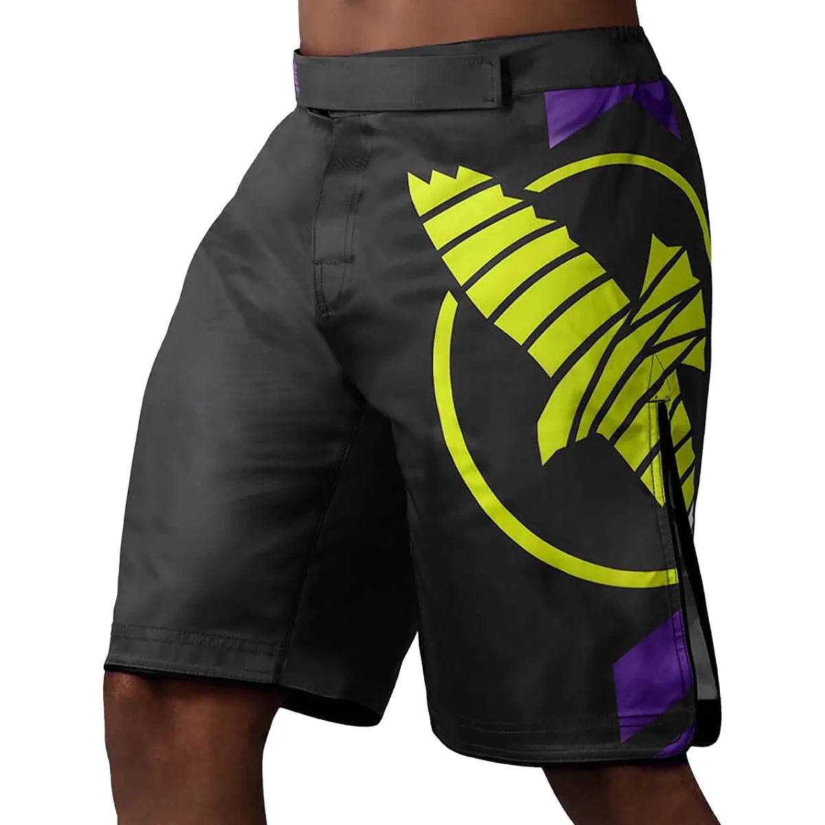 Hayabusa Icon MMA shorts zwart vooraanzicht voor vechten en worstelen.
