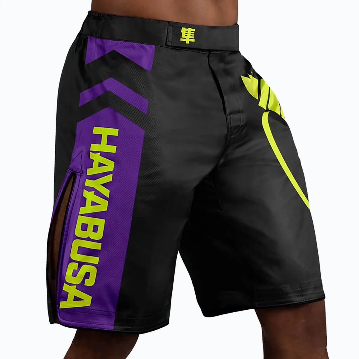 Detail belakang celana pendek pertarungan Hayabusa Icon warna hitam.