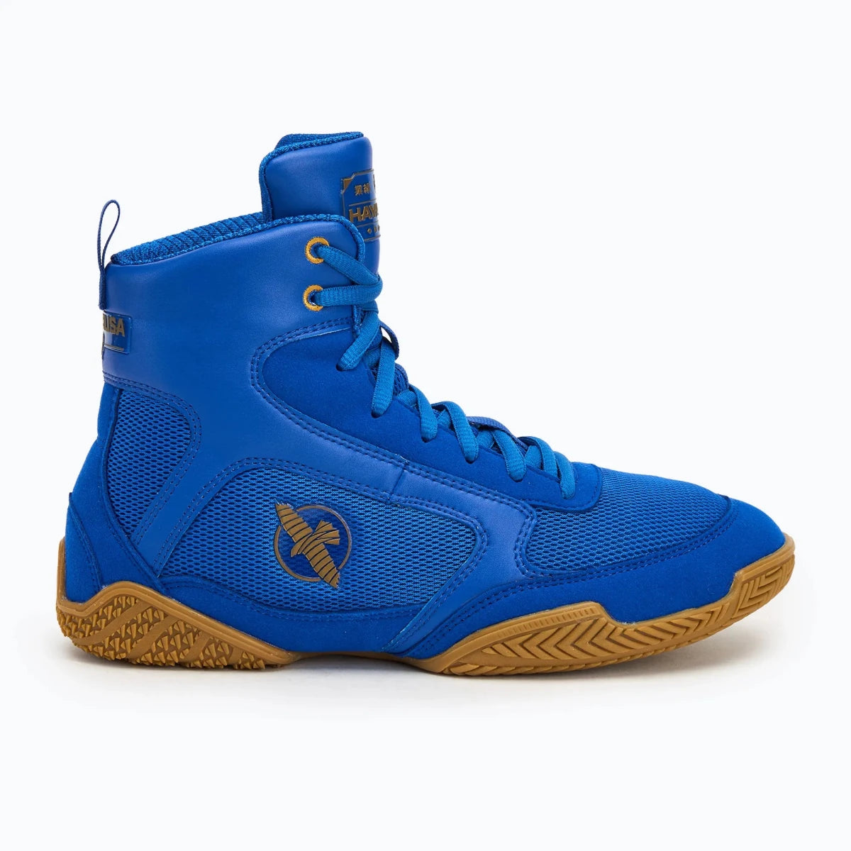 Detail sol karet high grip sepatu Hayabusa Pro berwarna biru.