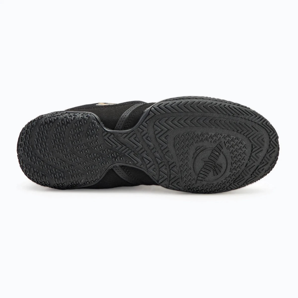Tampak belakang sepatu tinju penopang tinggi menengah Hayabusa Pro hitam.