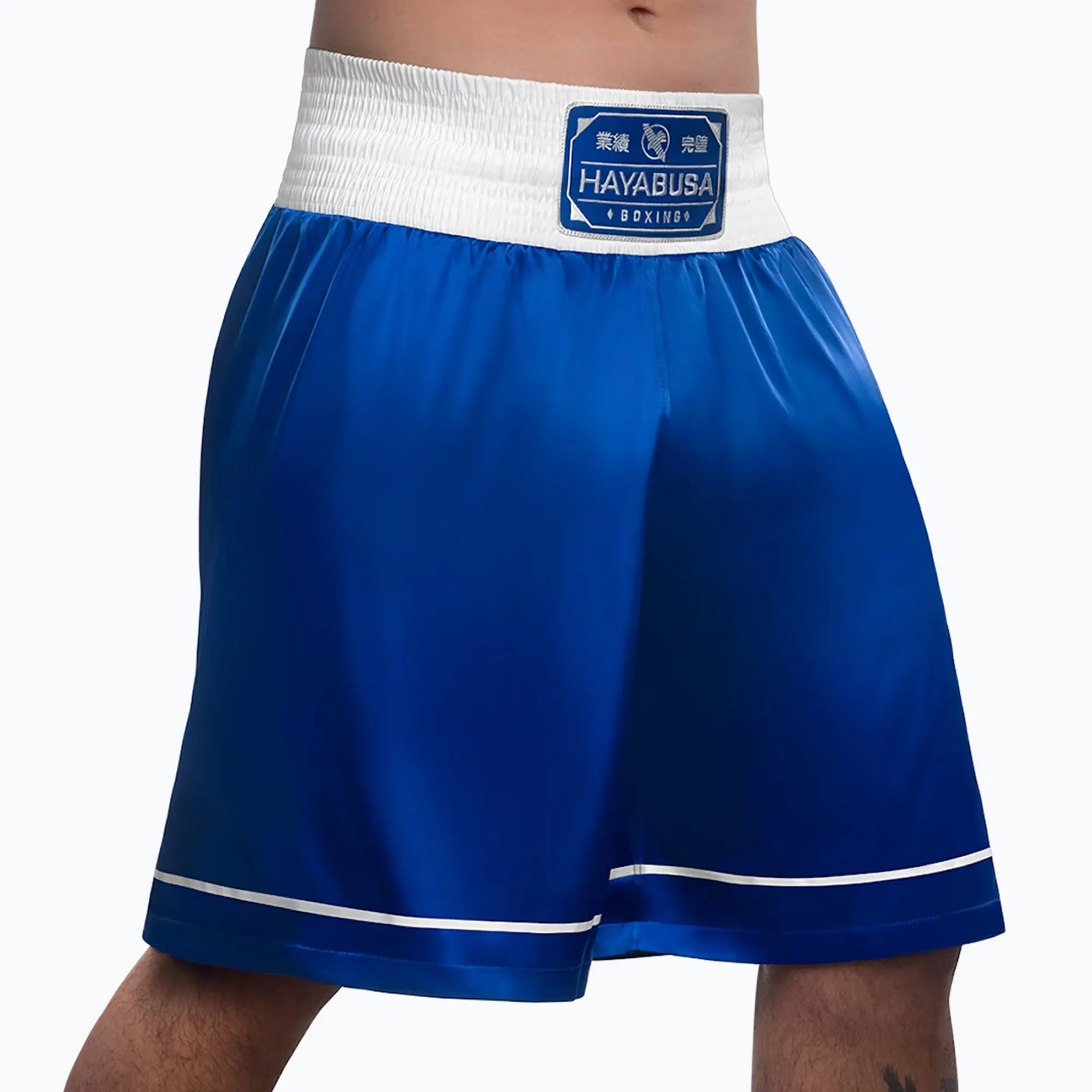 Dettaglio cinturino elastico pantaloncini boxe blu