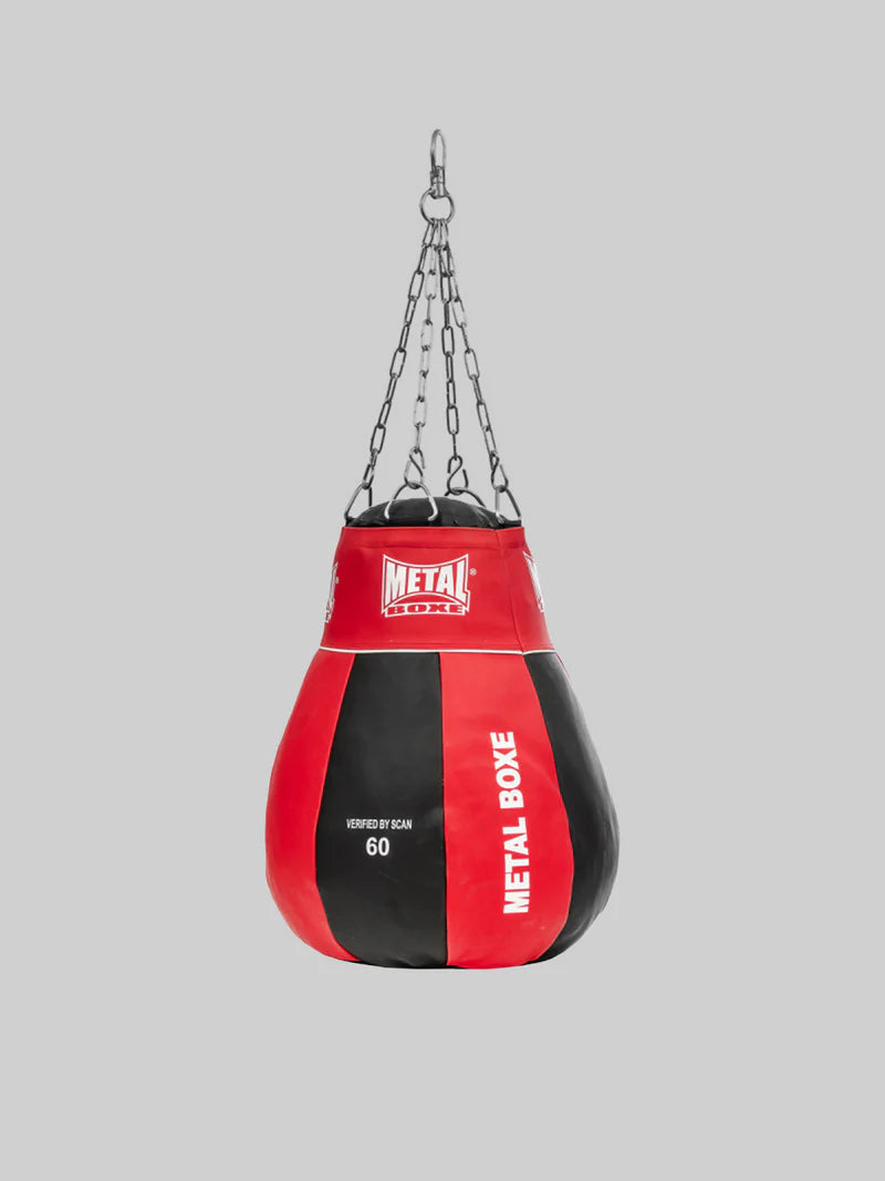 Vista frontale della pera per montanti Metal Boxe Club Line in rosso e nero, ideale per ganci e uppercut