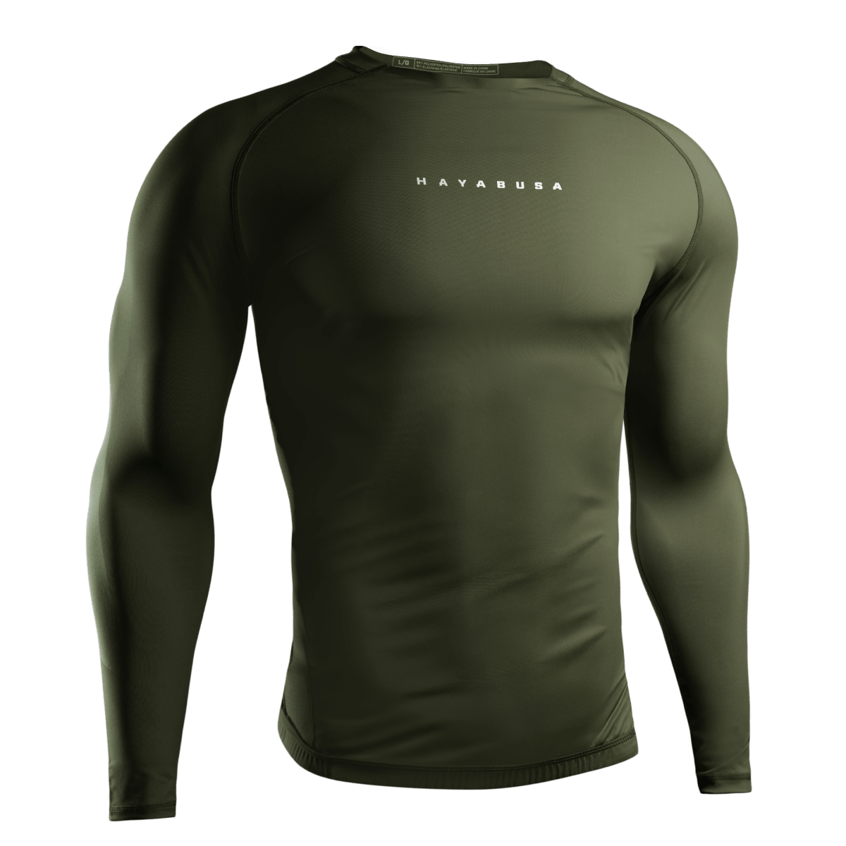 Vorderansicht des grünen Hayabusa Core Rashguards, atmungsaktive „zweite Haut“-Passform