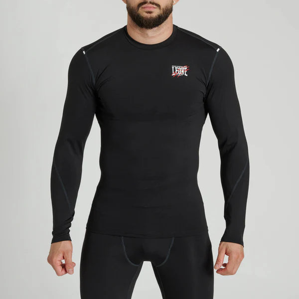 Vista frontale della rashguard Leone Primal Instinct nera a manica lunga