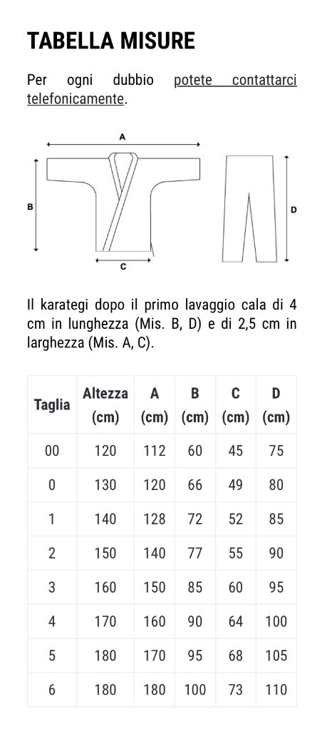 tabella misure karategi itaki wkf
